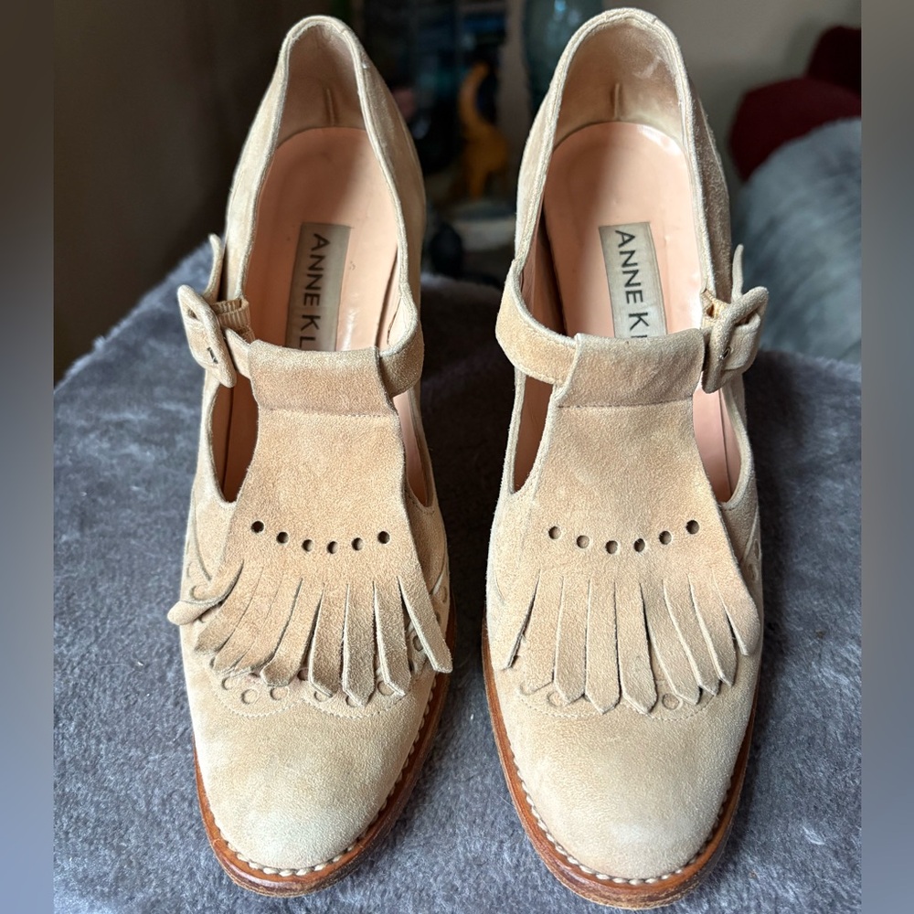Vintage Anne Klein suede leather brogue loafer heels 5.5 - Picture 5 of 14